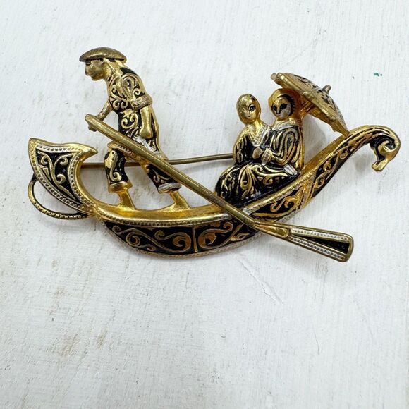 Vintage Toledo Damascene Venetian Gondala Brooch Pin - Picture 7 of 7